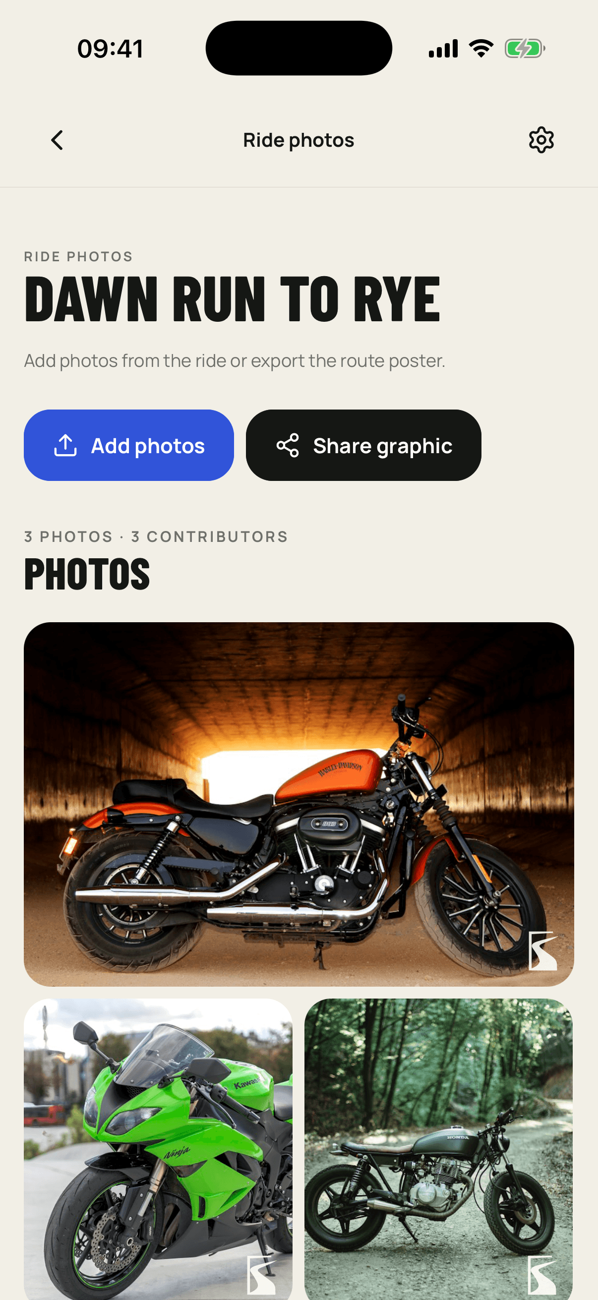 Native iOS shared ride photo roll and route poster